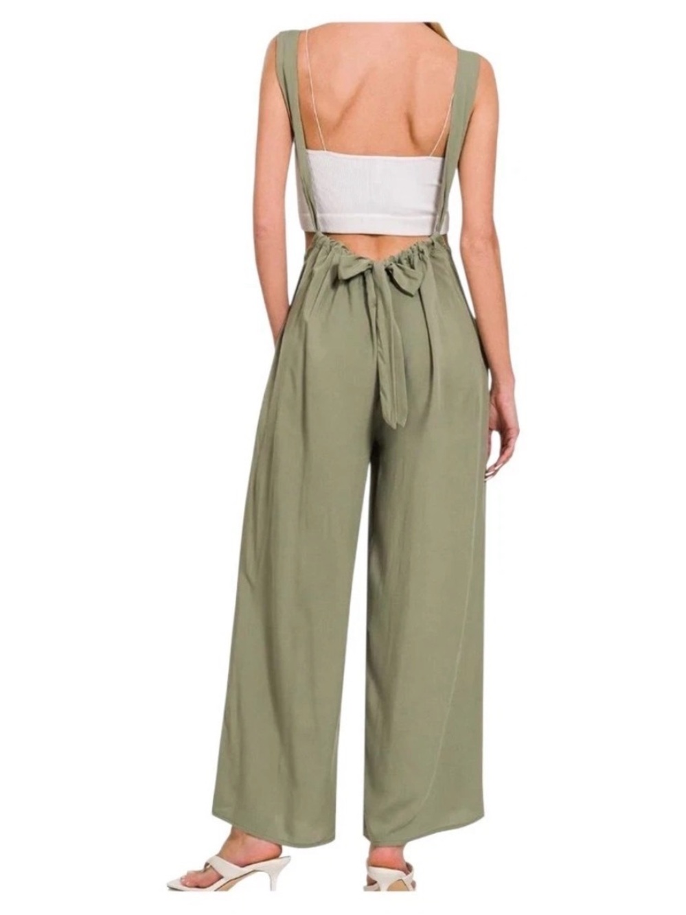 Zenana Wide Leg Suspender Jumper Pants in Brush- Tan 7172 S, M, L - Picture 2 of 4
